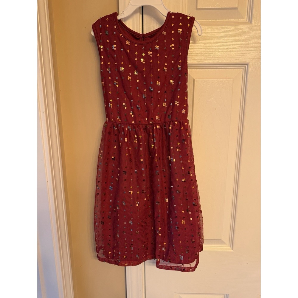 Girls' Red Dress With Gold Sequins Size 7-8